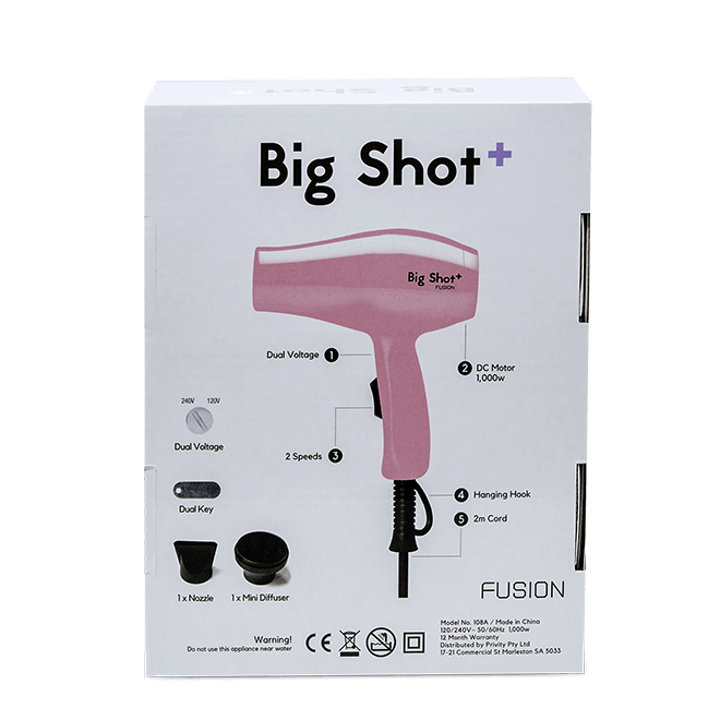 FUSION BIG SHOT TRAVEL HAIR DRYER with DIFFUSER IN BABY PINK