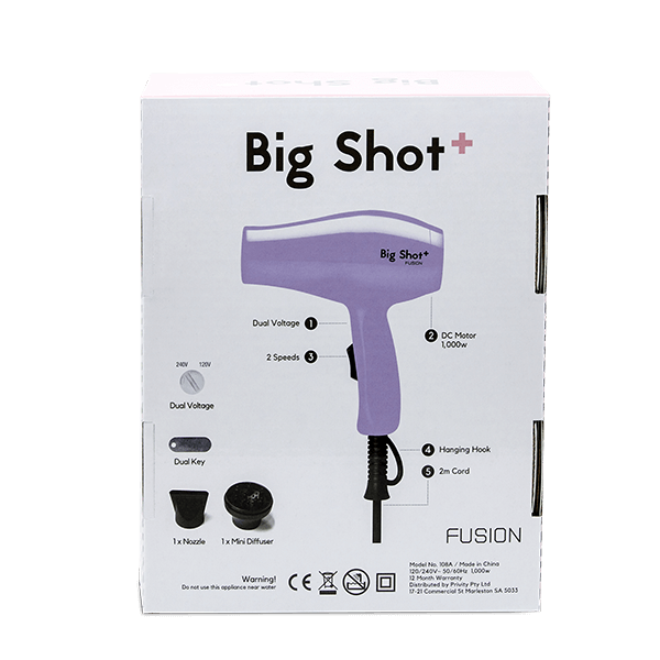 FUSION BIG SHOT TRAVEL HAIR DRYER with DIFFUSER IN LILAC