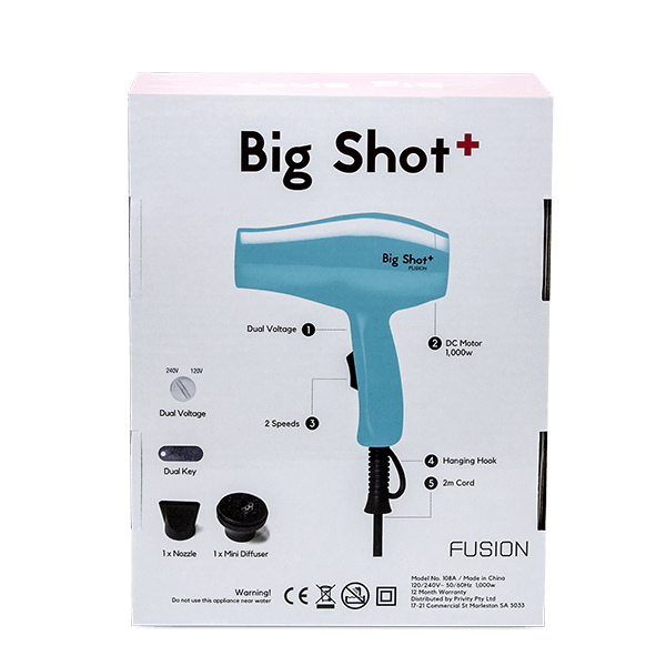 FUSION BIG SHOT TRAVEL HAIR DRYER with DIFFUSER IN BABY BLUE