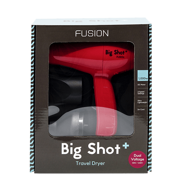 FUSION BIG SHOT TRAVEL HAIR DRYER with DIFFUSER IN RED